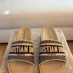 Dior Beige and Black Logo Slide Sandals